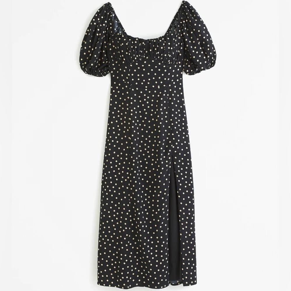 Abercrombie & Fitch Black and White Puff Sleeve Midi Dress